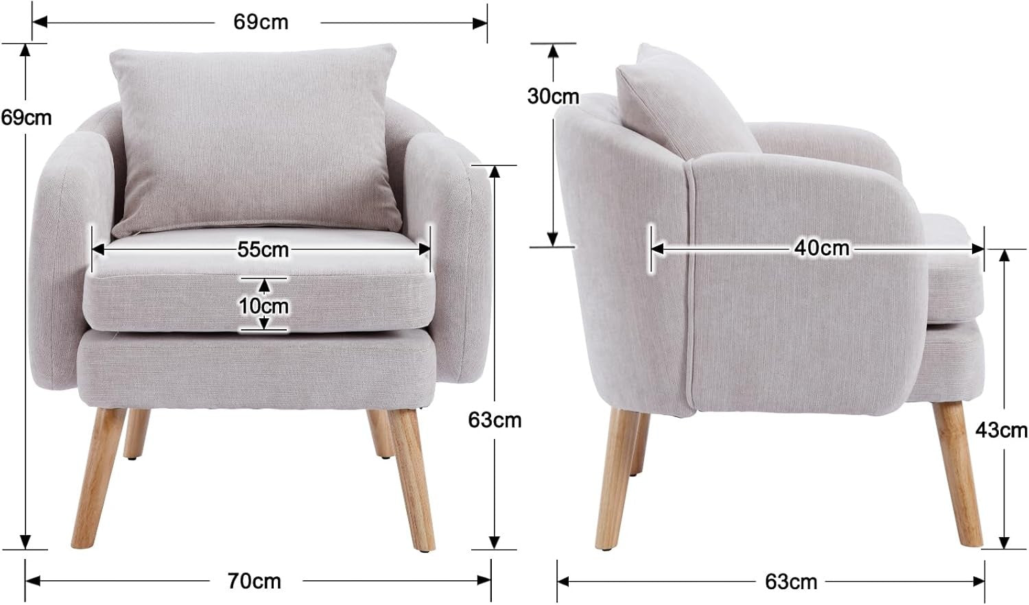 Grey Chenille Tub Chair Upholstered Accent Armchair