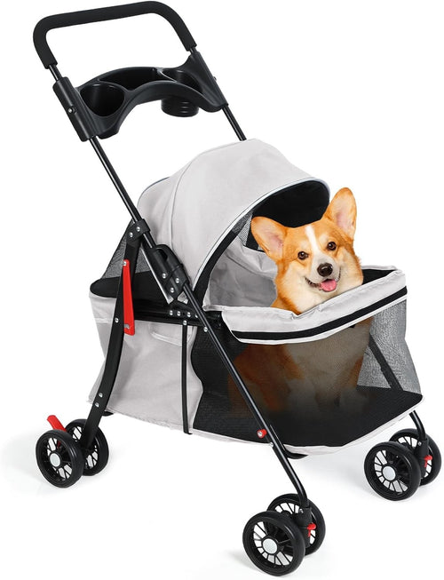 Pet Stroller for Dogs & Cats 4 Wheel Foldable Travel Pram Mesh