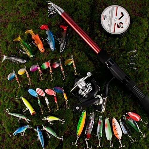 Telescopic Fishing Rod Reel Combo Set 2.1M Spinning Kit Lures Tackle Box