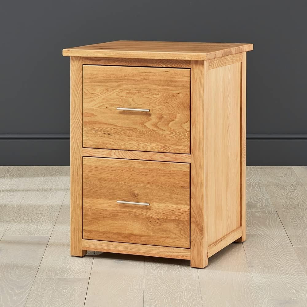 Solid Oak Filing Cabinet 2 Drawer Lockable Foolscap Office Storage