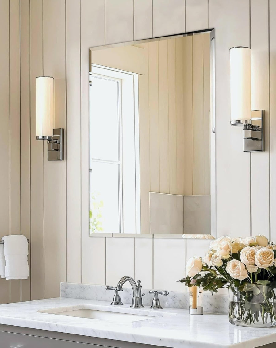 Frameless Rectangular Wall Mirror 80x60cm Beveled Glass Vanity
