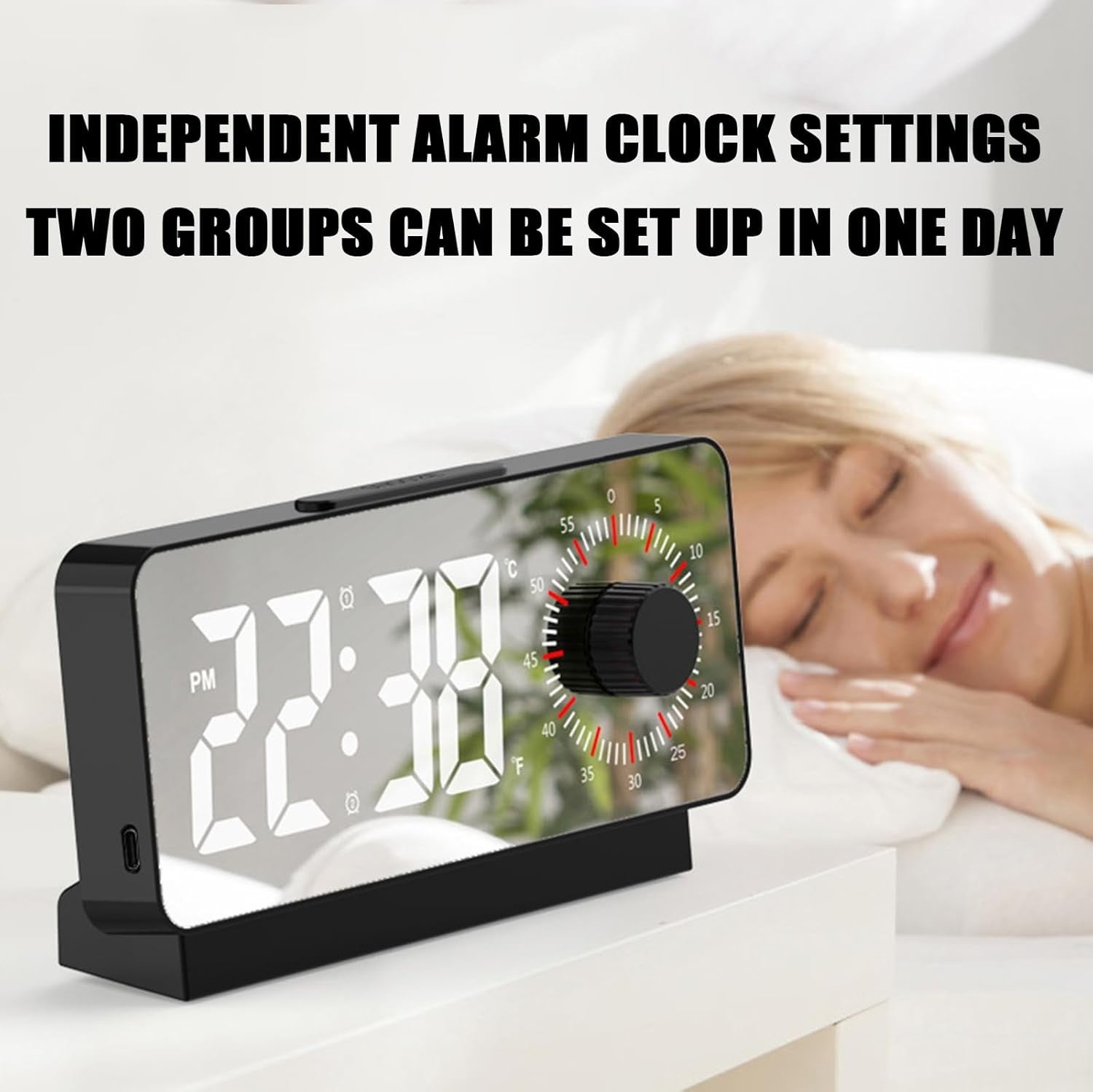 Digital Dual Alarm Clock LED Display Snooze Sleep Timer Temperature Bedroom