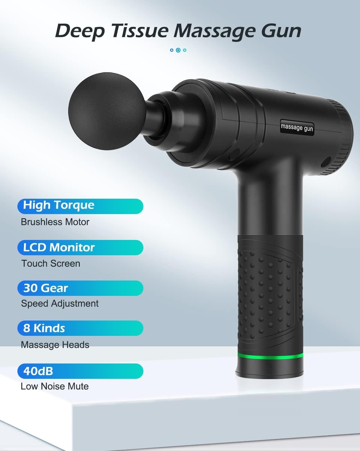 Deep Tissue Massage Gun 30 Speeds Percussion Muscle Massager 8 Heads LCD