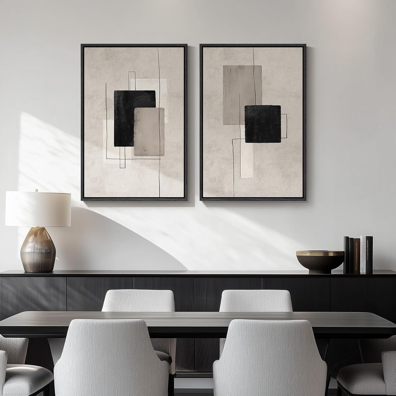Set of 2 Neutral Abstract Canvas Wall Art 16x24in Framed