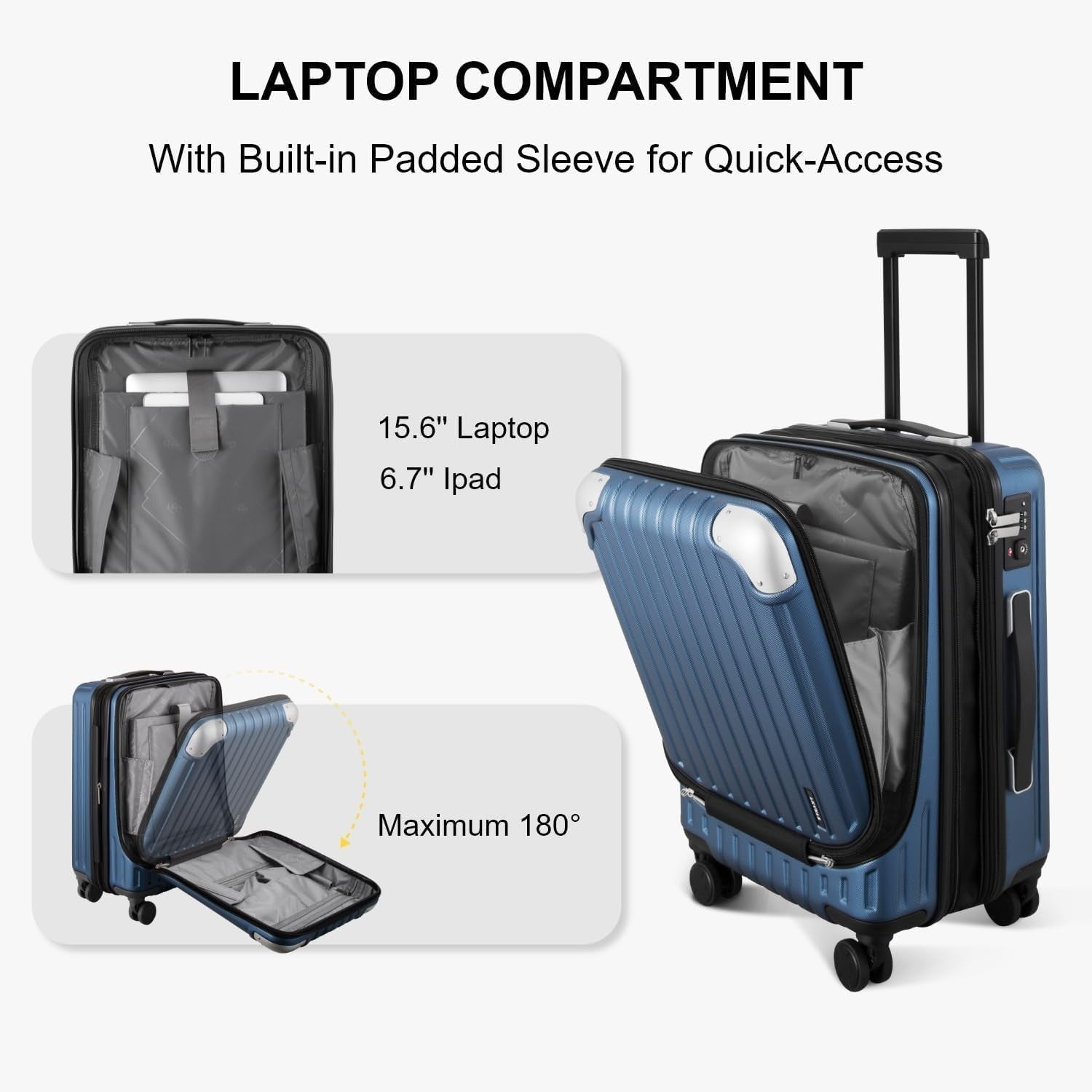20 Inch Expandable Carry On Cabin Suitcase Spinner Laptop TSA + Organiser Set
