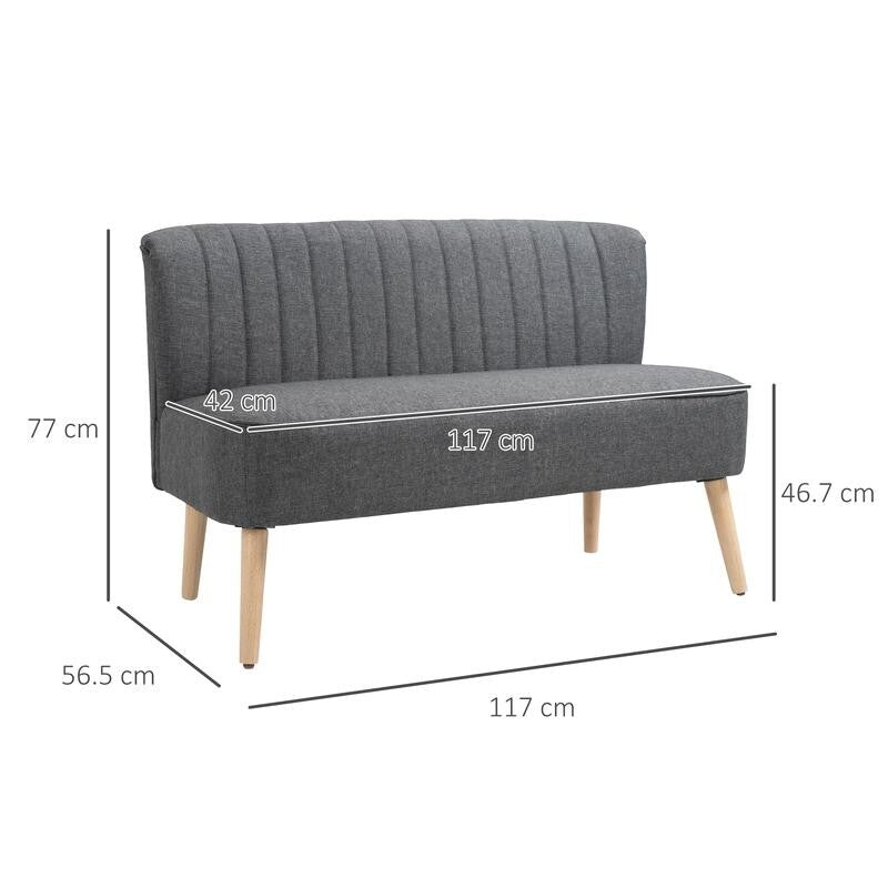 2 Seater Grey Linen Sofa Compact Loveseat Padded Upholstered Couch Wood Legs