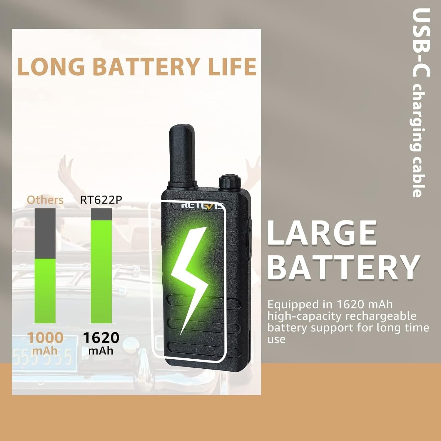 Retevis RT622P Walkie Talkies 2 Pack PMR446 Rechargeable USB-C VOX