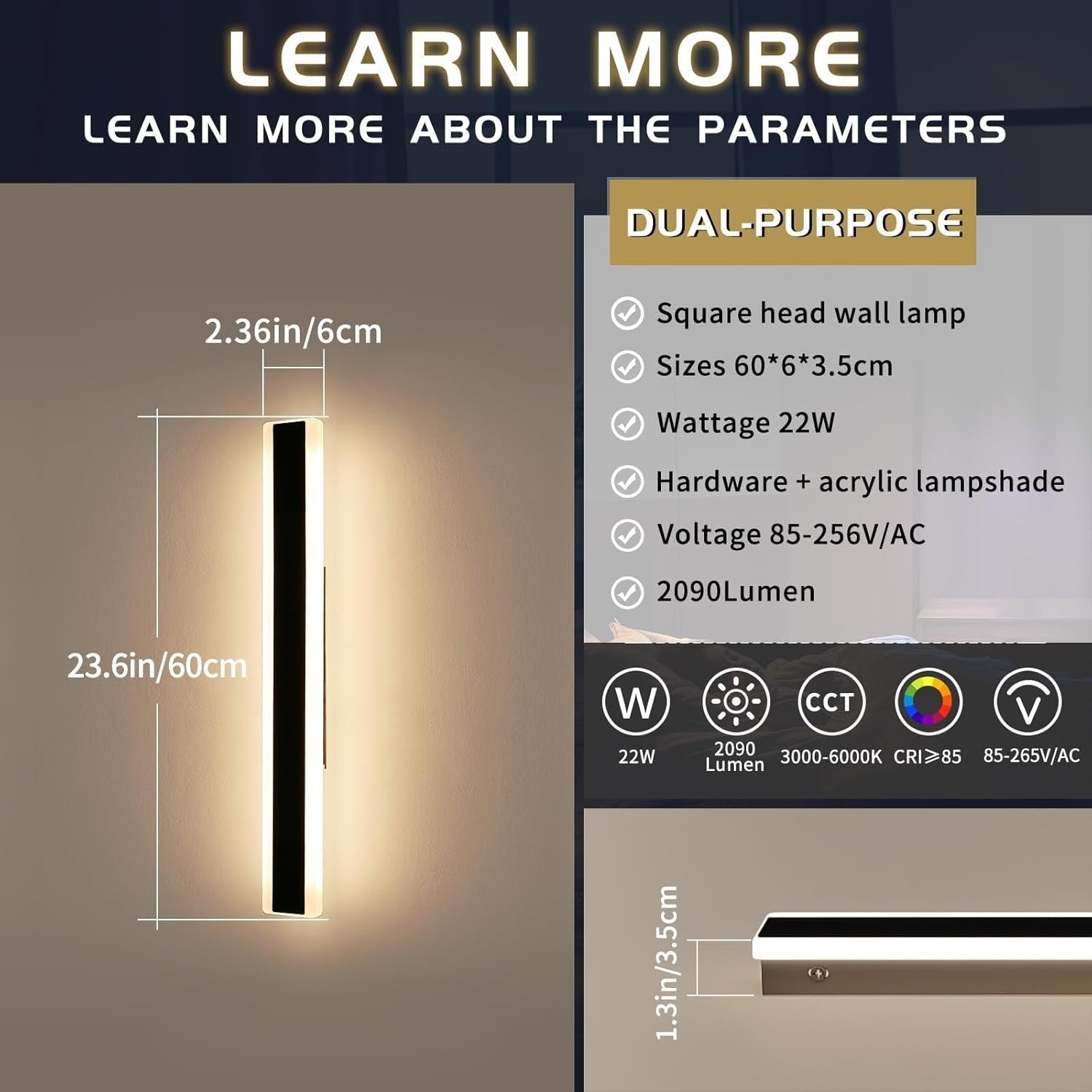Outdoor LED Wall Light 60cm Waterproof Modern Acrylic Porch Light
