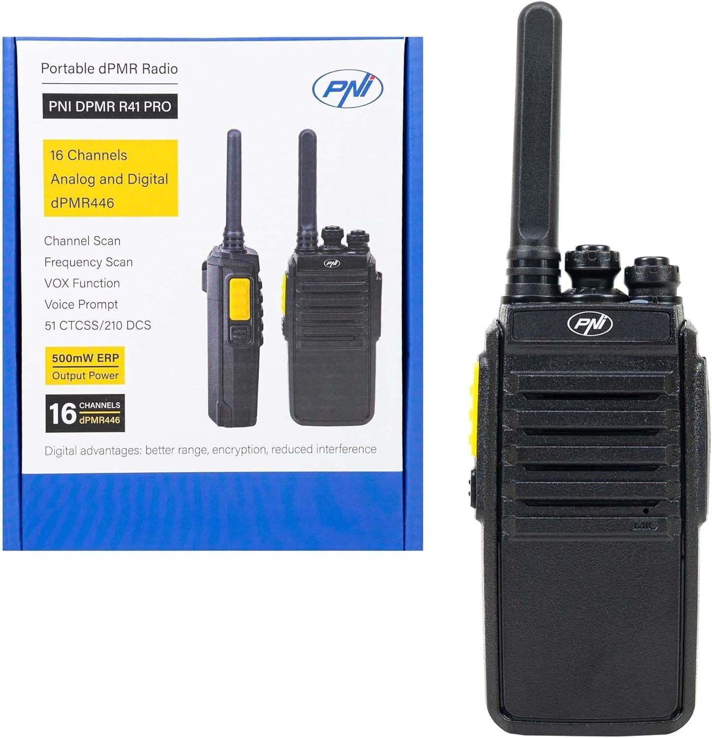 PMR446 Walkie Talkie VOX Programmable 16CH USB-C Radio w/ Headset
