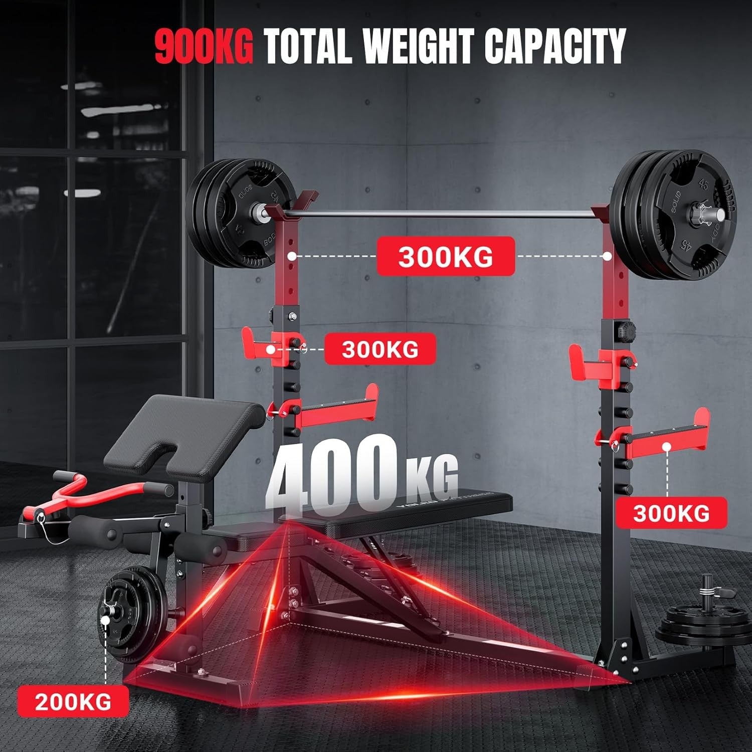 10 In 1 Adjustable Weight Bench Squat Rack Leg Press Home Gym
