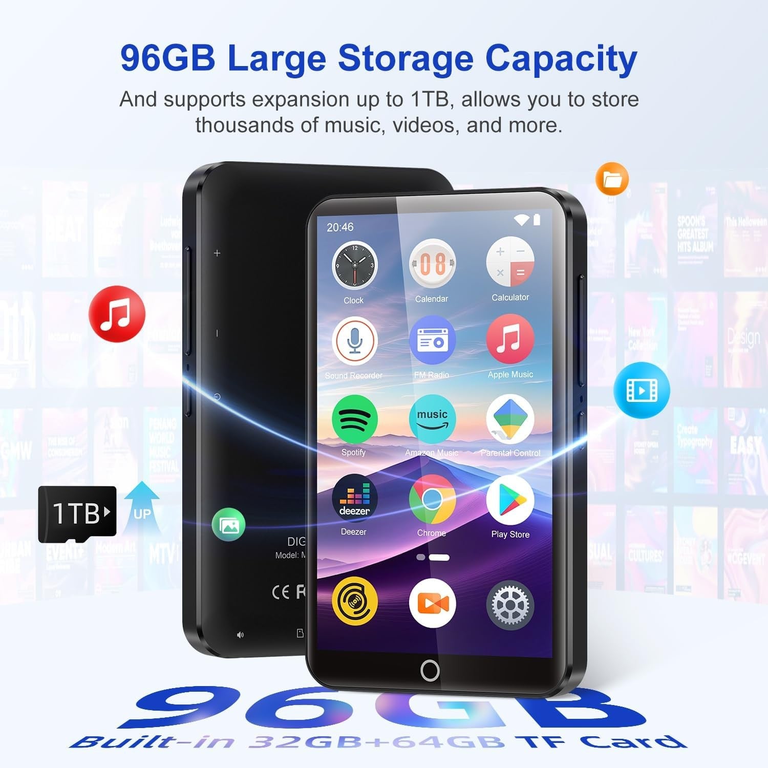 96GB MP3 MP4 Player Blue 4.02" Touch WiFi Bluetooth Spotify