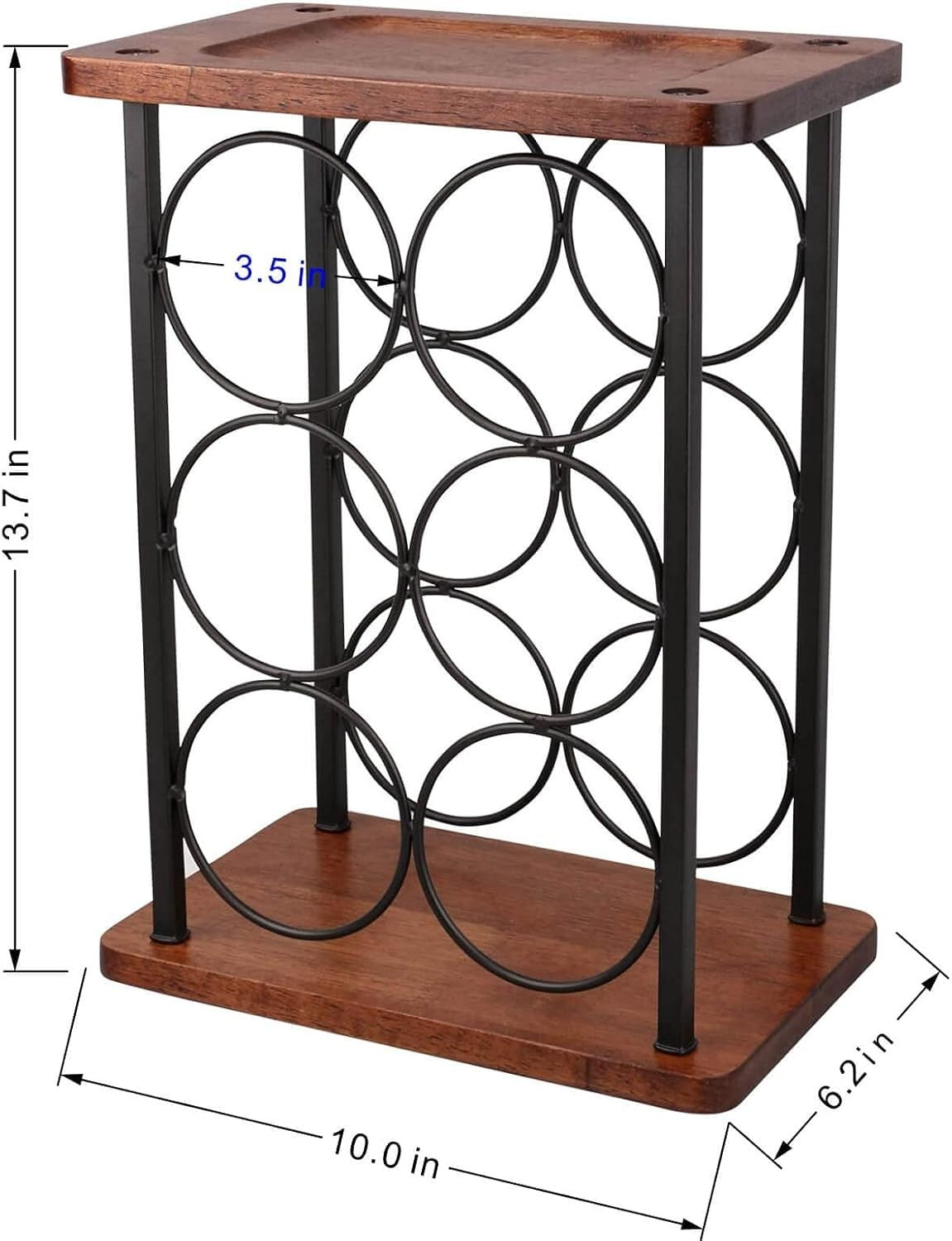 Countertop Wine Rack Holder 6 Bottle Storage Metal & Wood Free Standing Display