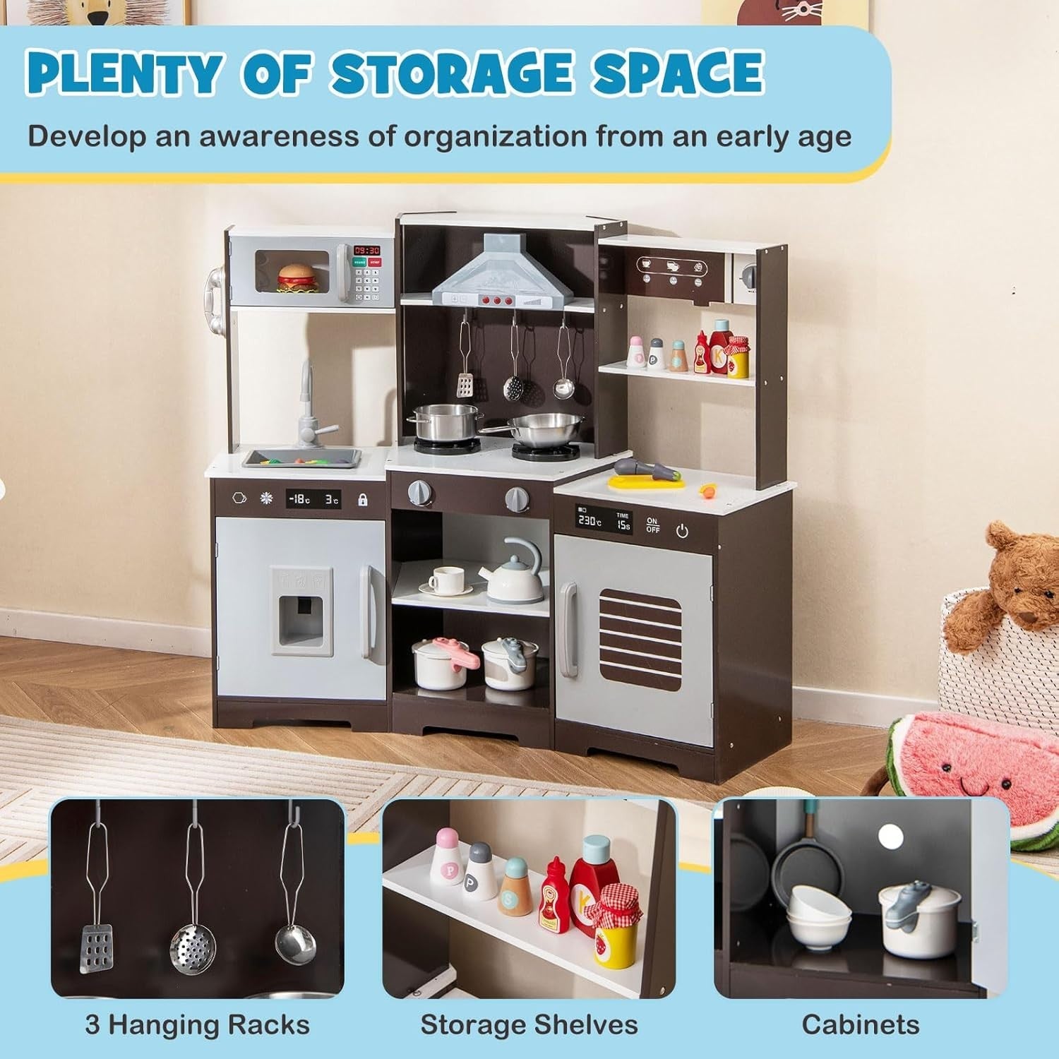 Corner Kids Play Kitchen Lights Sounds Ice Maker Coffee Toy