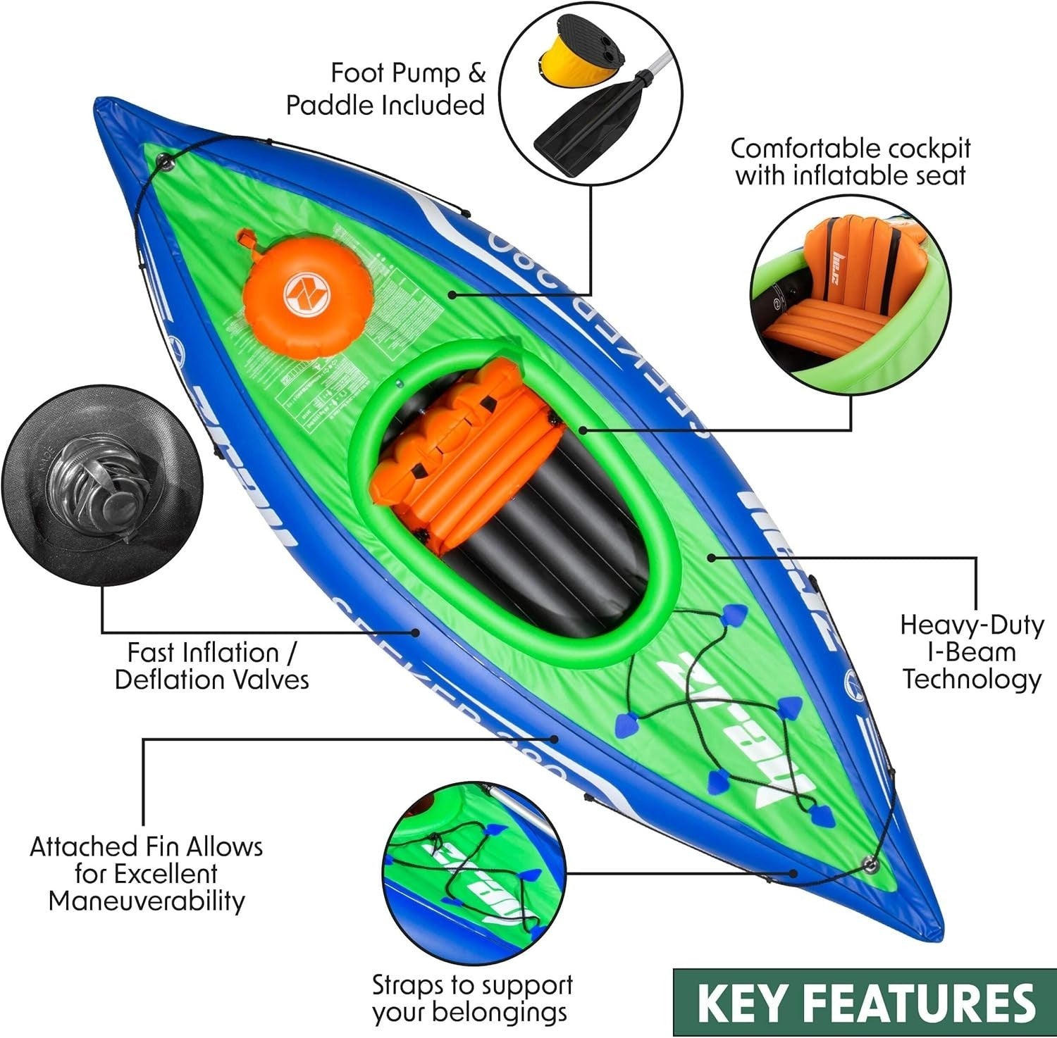 1 Person Inflatable Kayak Canoe w/ Paddle Pump Portable Boat