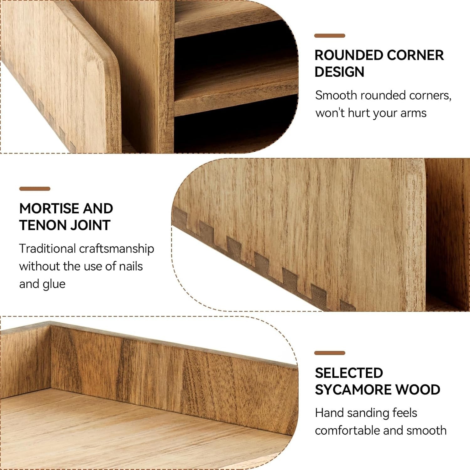 3-Tier Wooden Desk Document Tray Organizer for Mail, Files & Stationery