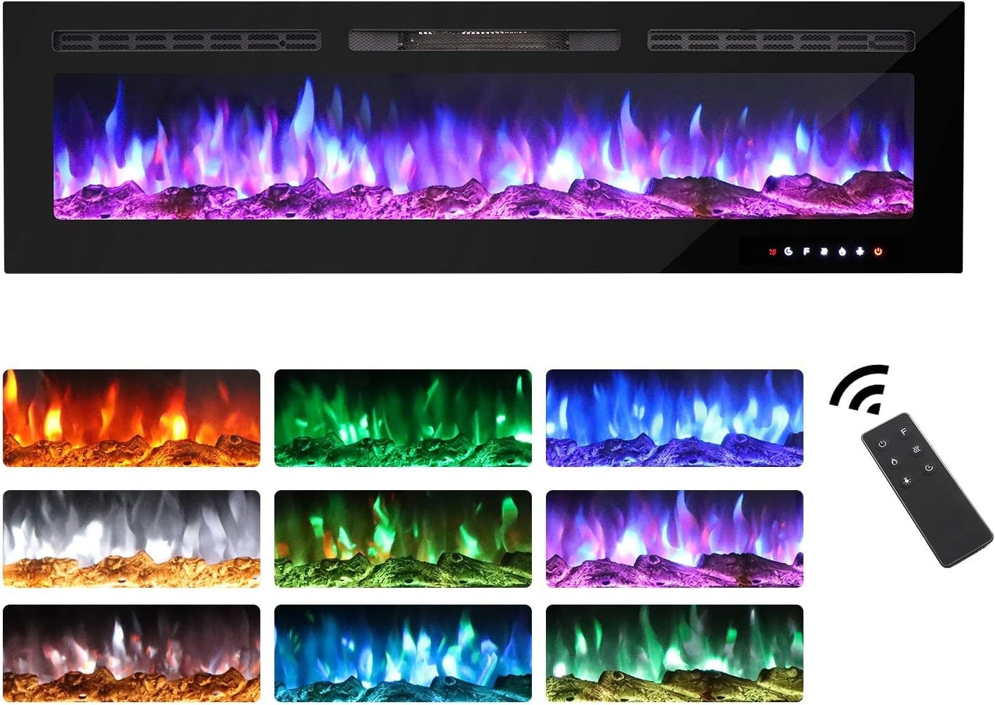 Wall-Mounted Electric Fireplace Heater with Remote & Realistic LED Flame