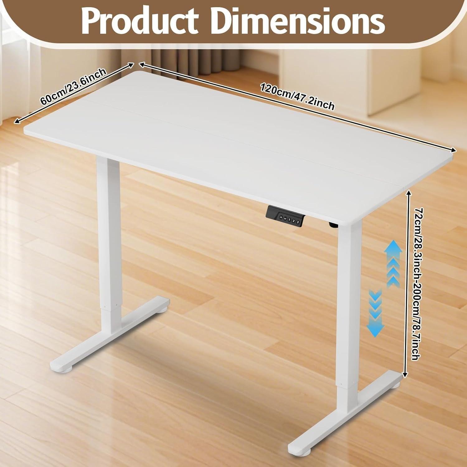 Electric Adjustable Standing Desk 120x60cm Smart Sit Stand Work Table White