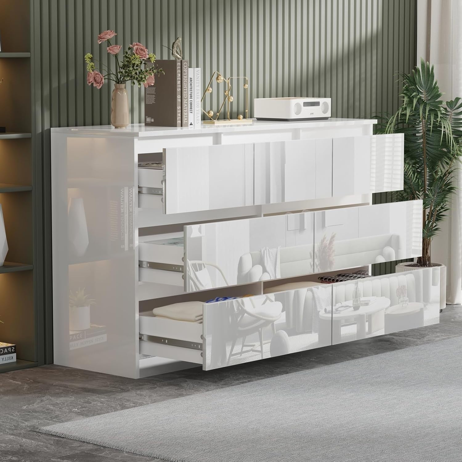 White Gloss 8 Drawer Chest Wide Tall Storage Cabinet for Bedroom Office