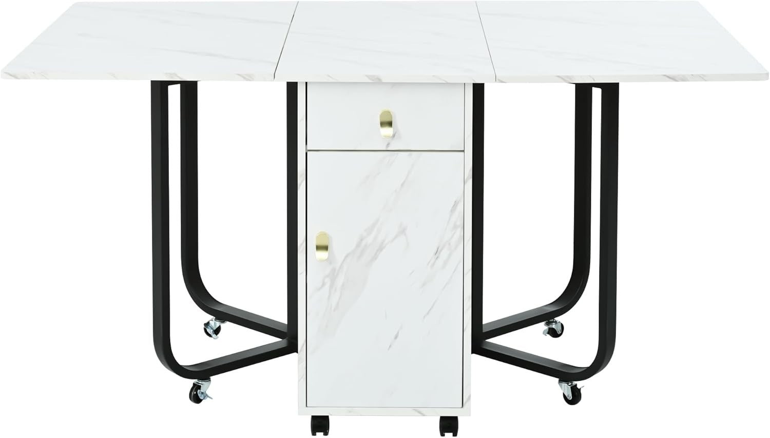 Folding Drop Leaf Dining Table with Storage Cupboard & Drawers Space Saving