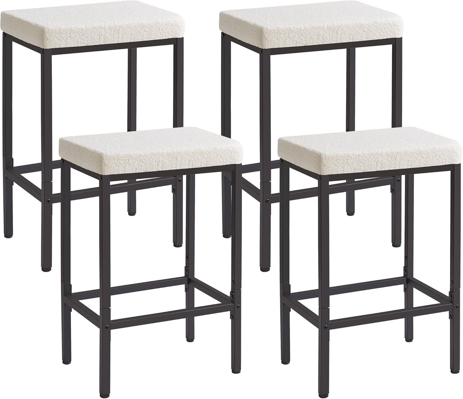 4-Piece White Bar Stools Set with Metal Legs, 66cm Counter Height Chairs Set
