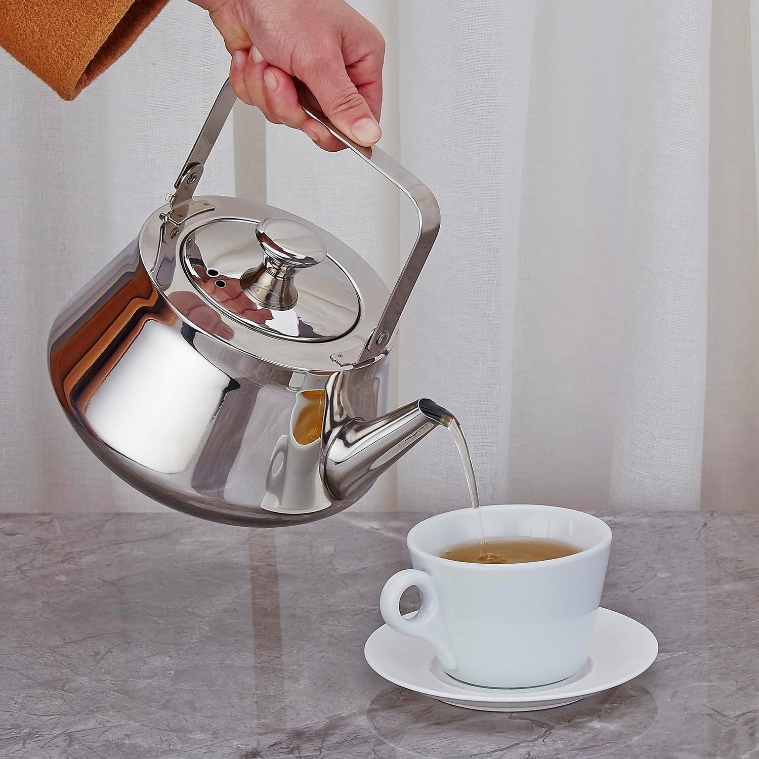 Stainless Steel Teapot 70oz 2L Tea Pot w/ Infuser Mirror Finish Silver