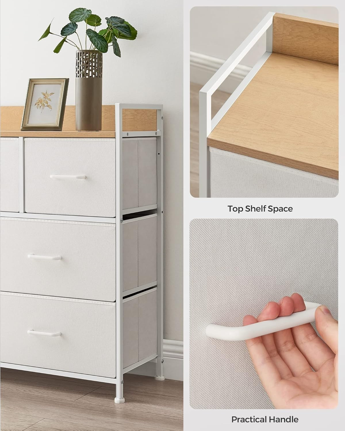 7 Drawer Chest Bedroom Cabinet Storage Unit White Oak Fabric Dresser