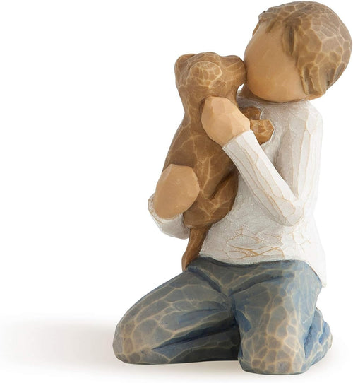 Kindness Boy Figurine Gift Resin Ornament | Loving Child & Puppy Sculpture