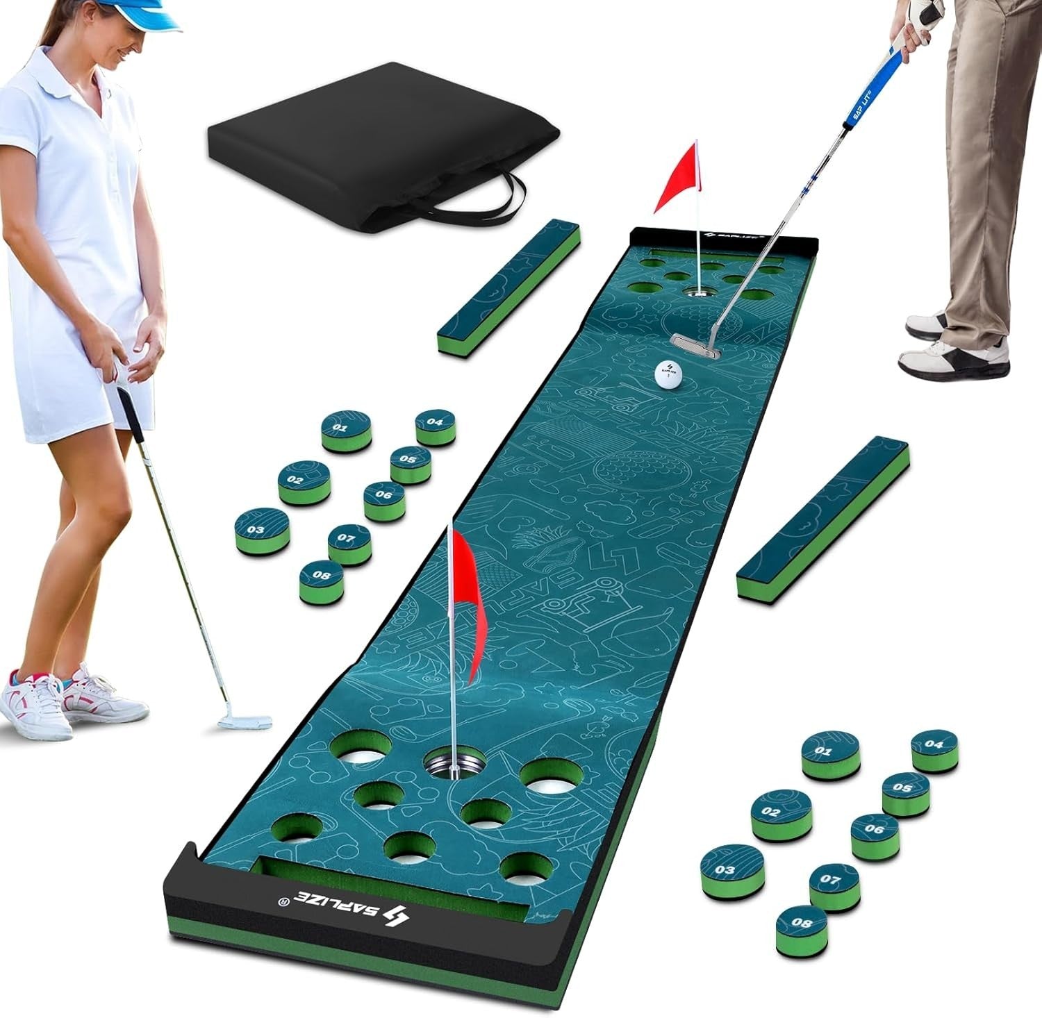 Golf Putting Green Mat Set Indoor Outdoor Practice Trainer Pong Game