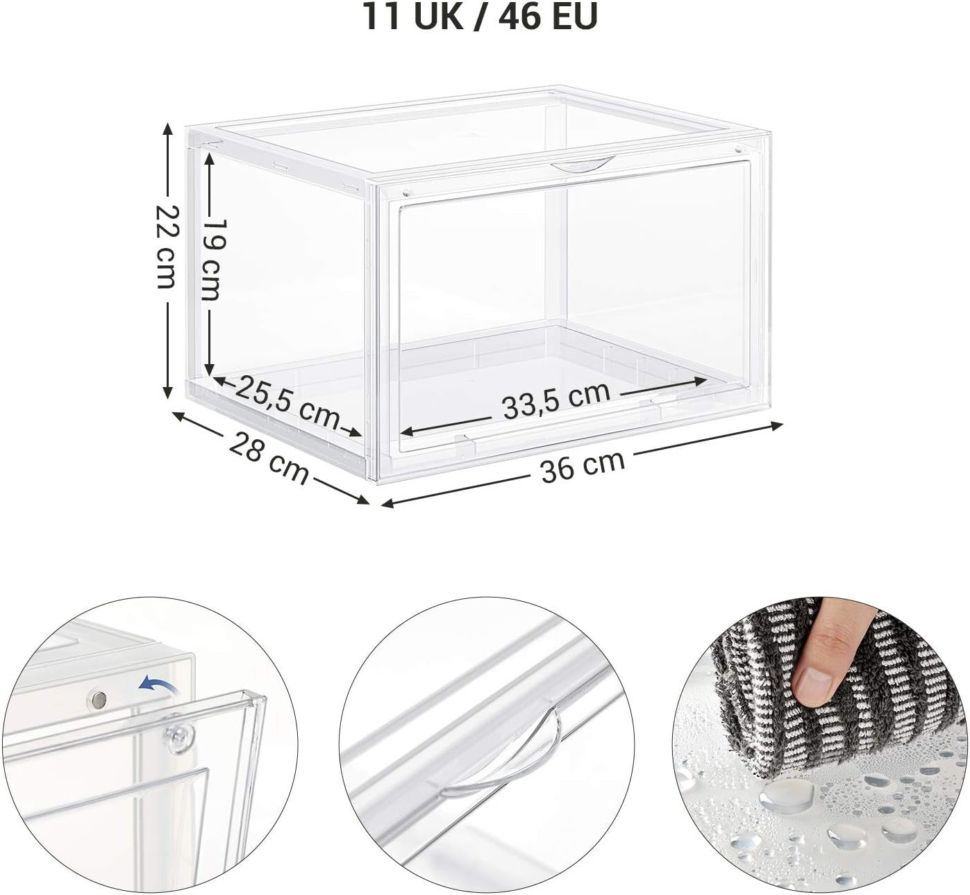 Set of 6 Stackable Transparent Shoe Boxes with Front Doors, Large Storage