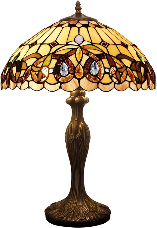 Colorful Stained Glass Tiffany Table Lamp 16x16x24in with Bronze Metal Base