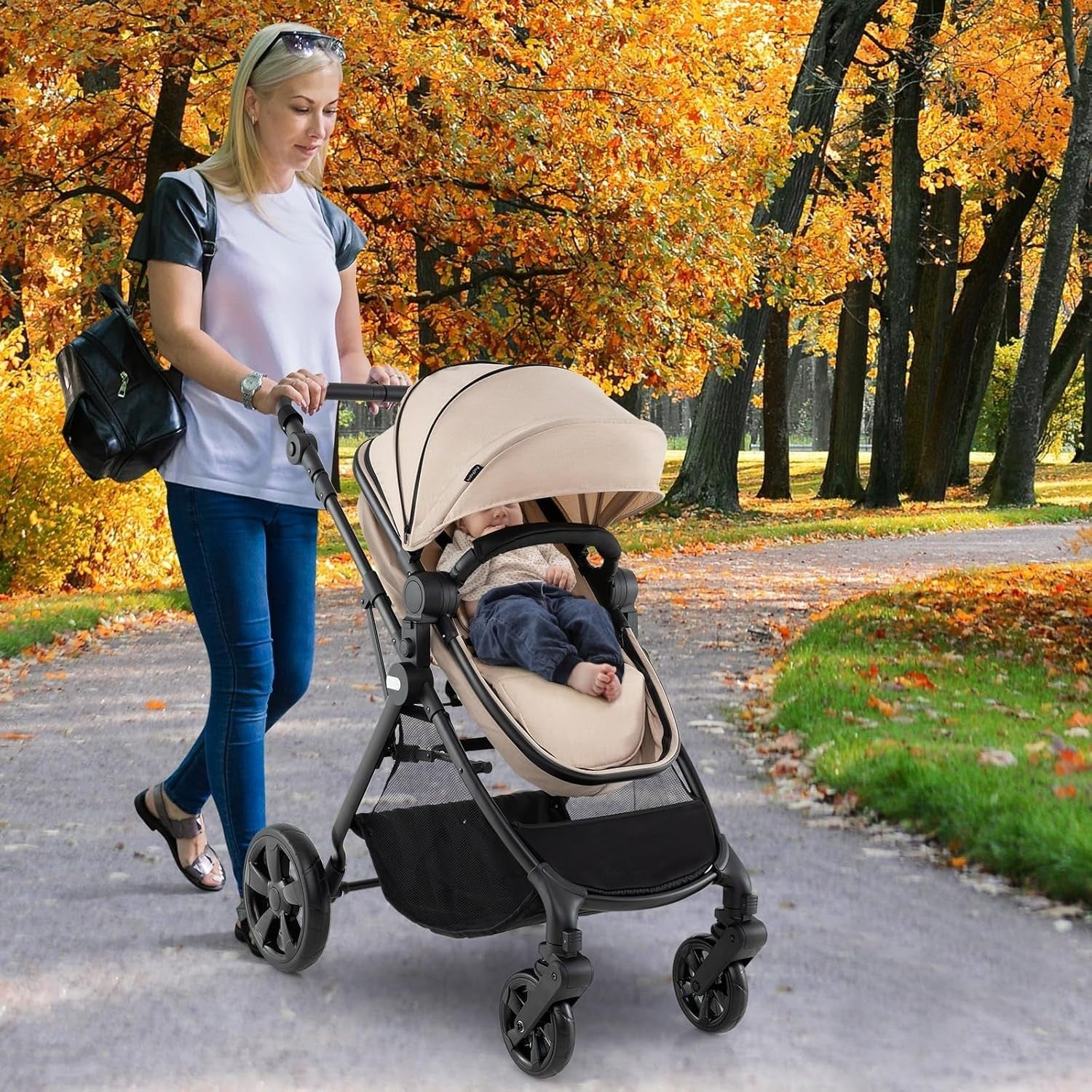 2in1 Baby Pushchair Reversible Seat Foldable Newborn Stroller Beige
