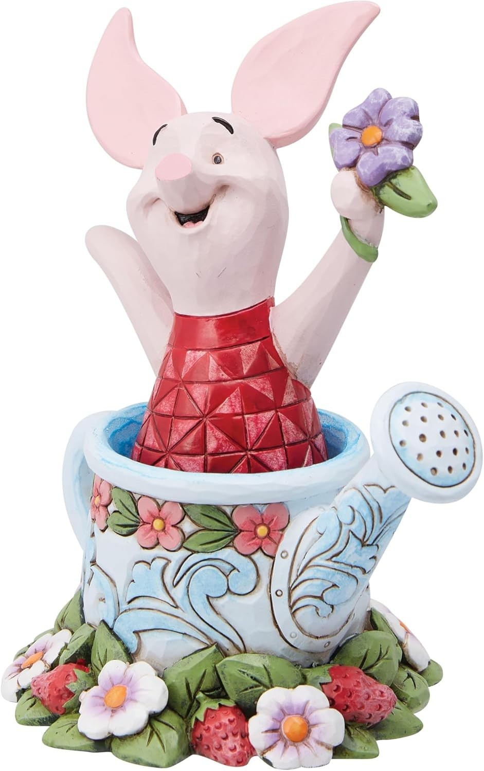 Piglet Watering Can Figurine Ornament • Handcrafted Detail • Floral Home Decor