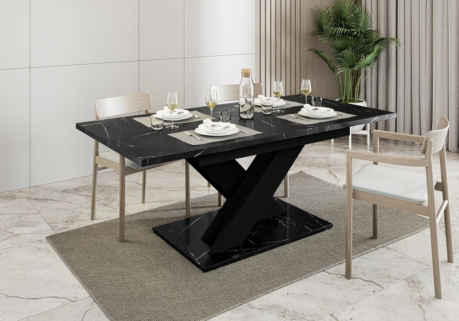 Black Marble Extendable Dining Table Folding 140–180cm Gloss Space Saver
