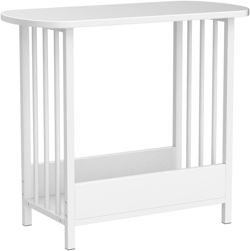 Slim Oval Side Table with Storage, Modern Small End Table for Living Room
