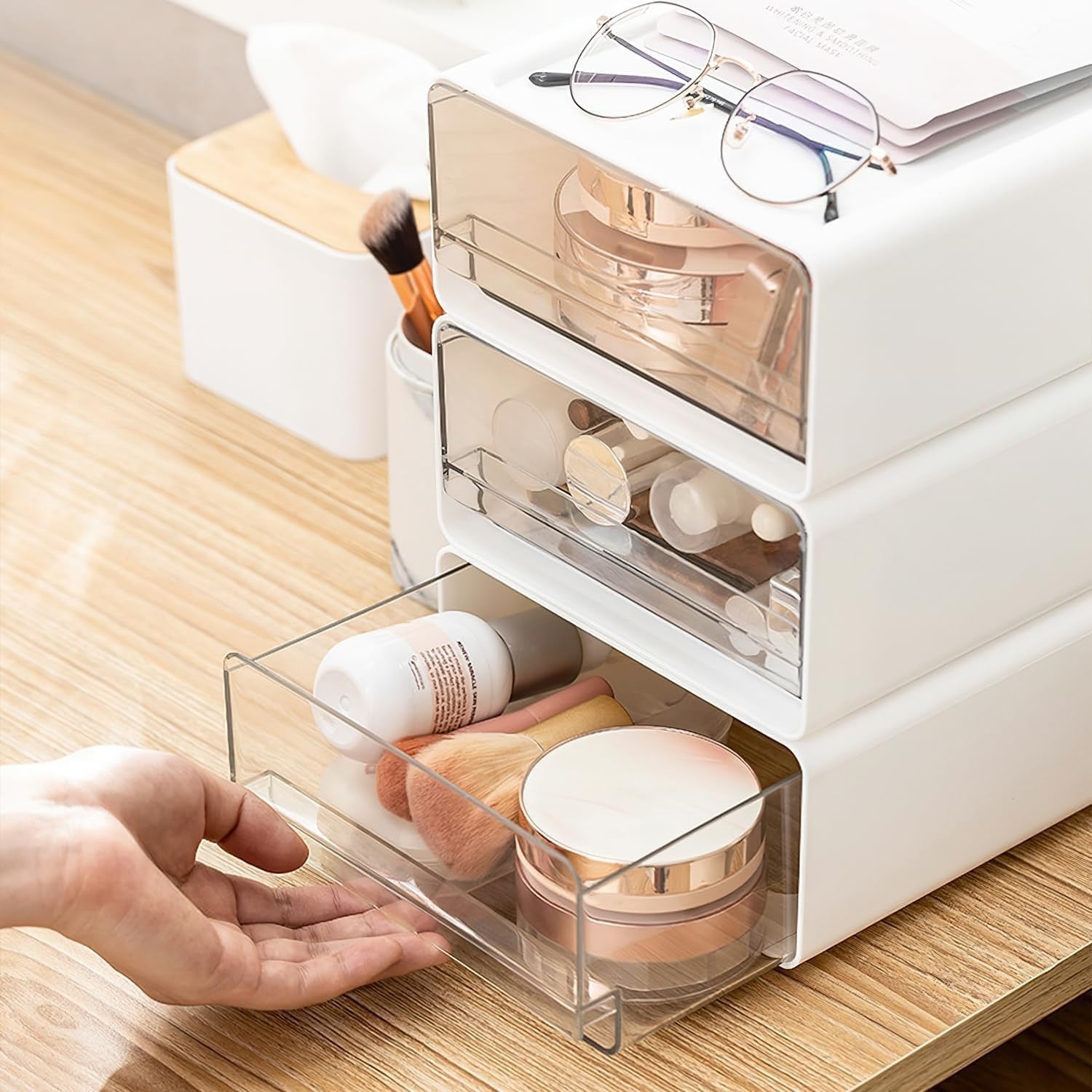 3-Tier Acrylic Desk Organiser – Stackable Drawer Storage Box