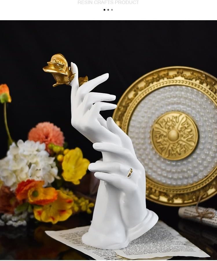 White Hand-in-Hand Sculpture • Romantic Resin Couple Ornament • Elegant