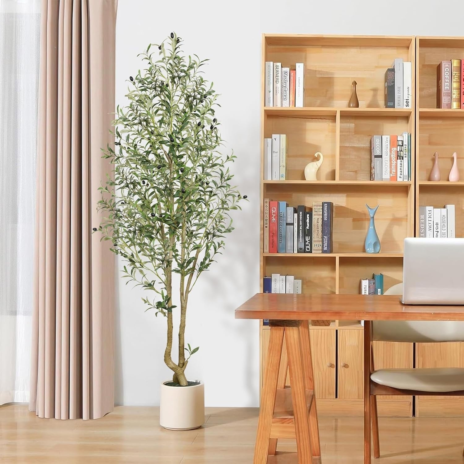 6ft Artificial Olive Tree with Curved Trunk & Pot Lifelike Indoor Outdoor Decor