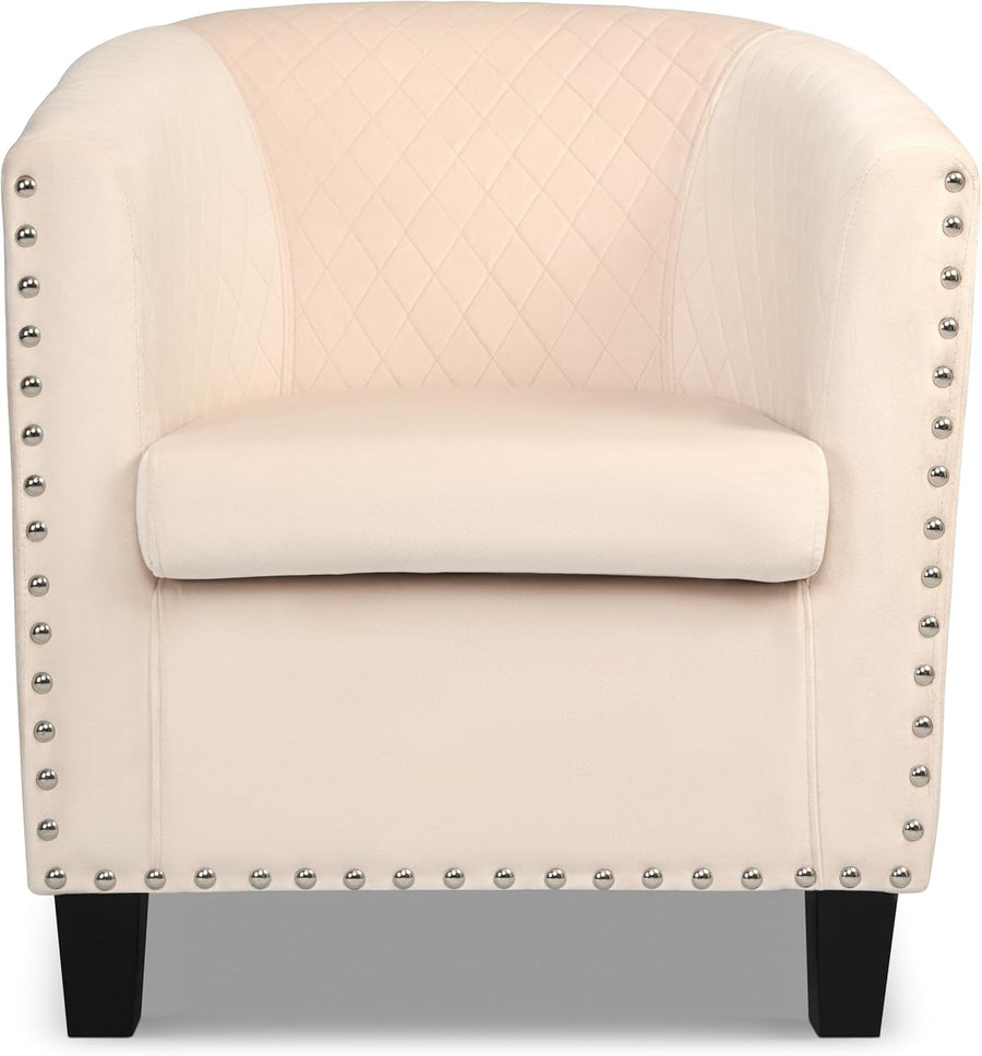 Beige Velvet Tub Chair Studded Accent Armchair Lounge Seat