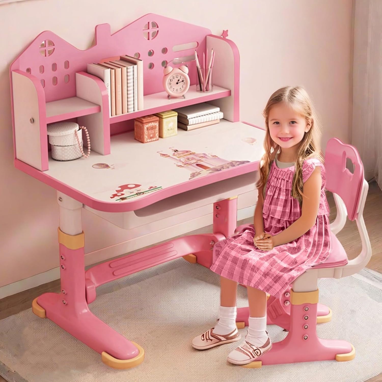 Adjustable Kids Desk & Chair Set with Drawer & Bookstand – Ergonomic Design