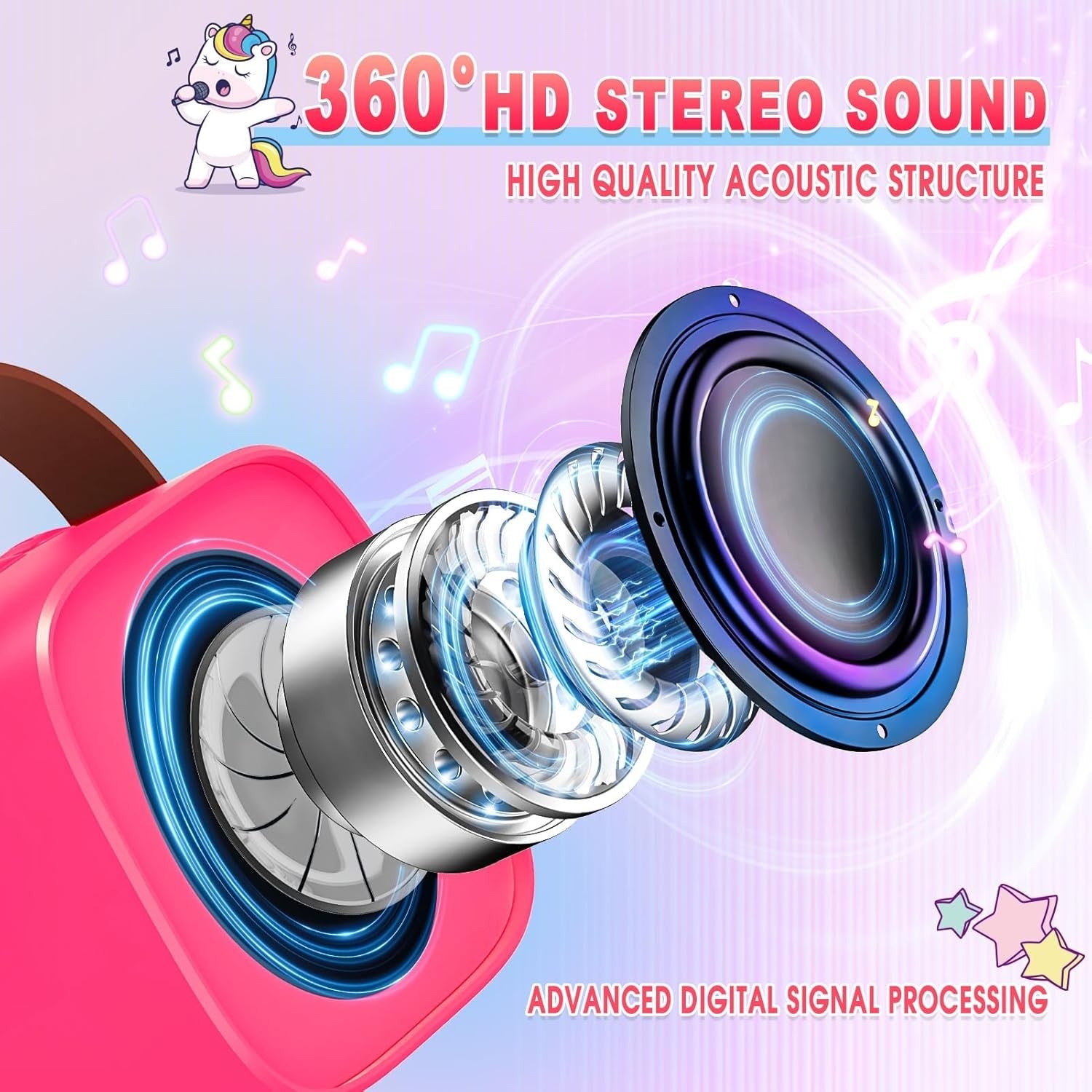 Mini Unicorn Karaoke Machine Kids Bluetooth Speaker 2 Mics