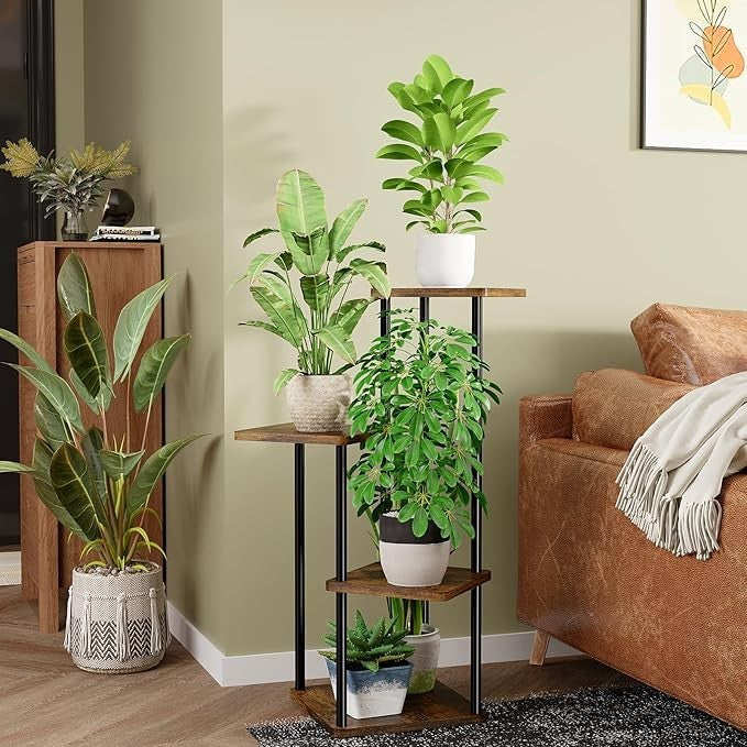 4 Tier Metal Wood Plant Stand Indoor Outdoor Corner Flower Rack 30x80x43cm
