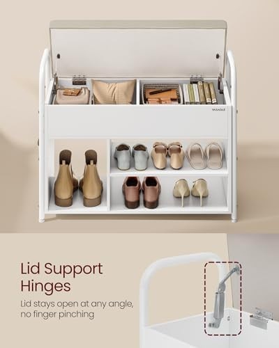 White Shoe Storage Bench with Cushion & Hidden Compartment – Modern Hall Seat