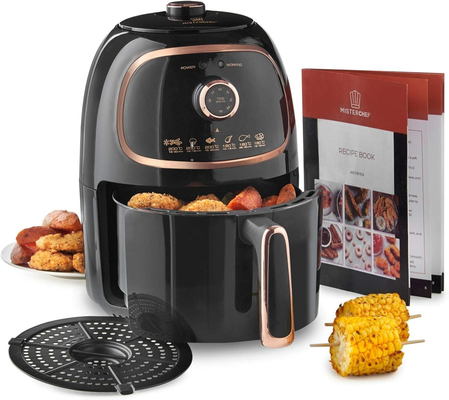Compact Air Fryer 2L 1000W Oil Free 80-200C Temp Control 30min Timer
