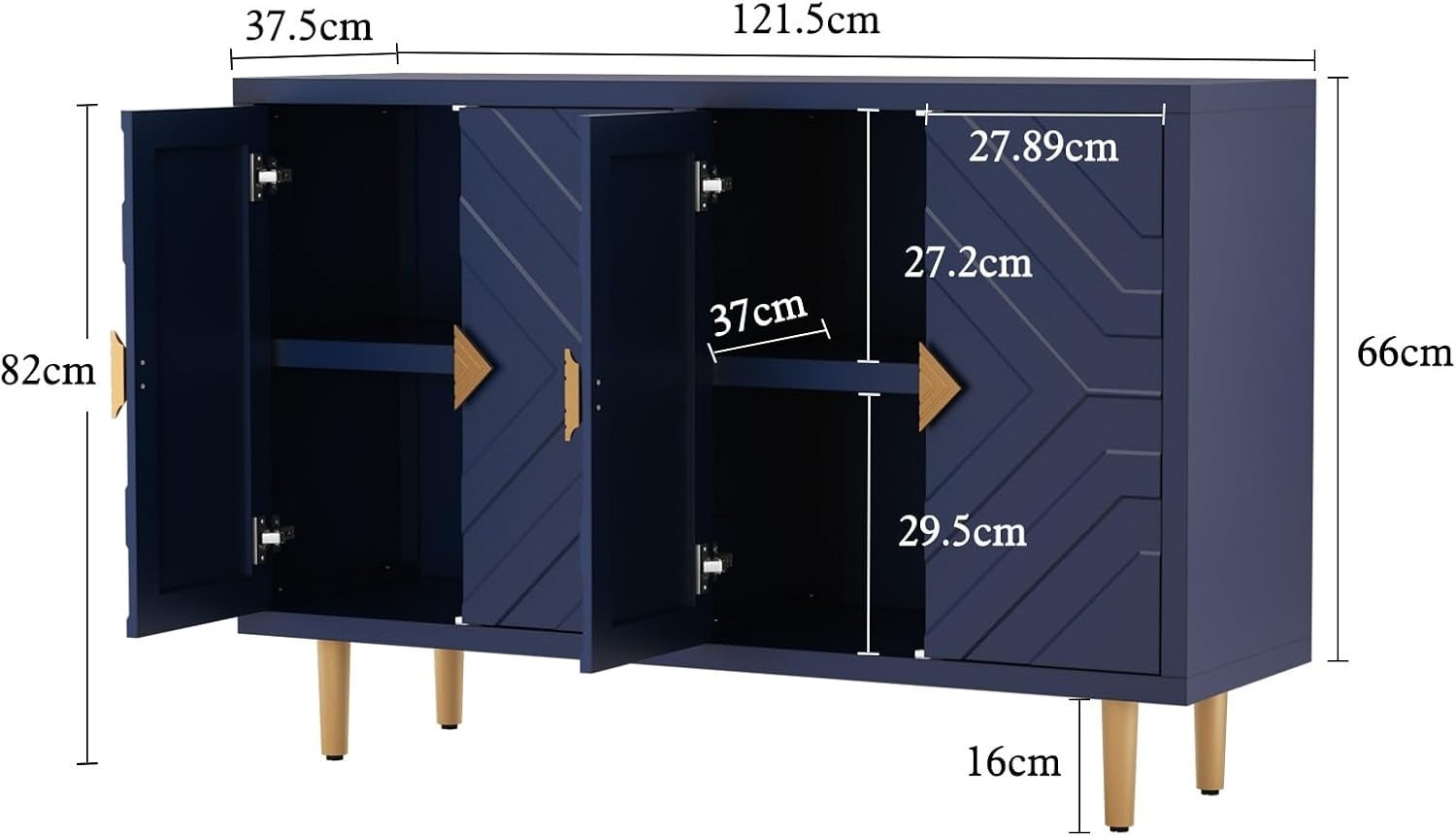 Blue Modern Sideboard Cabinet 4 Door Waterproof Storage Buffet Table