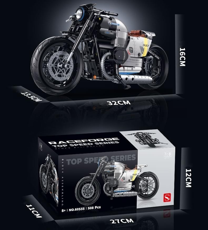 508 PCS Motorcycle Building Blocks Kit - Realistic 12.6” Model, Fun & Educationa