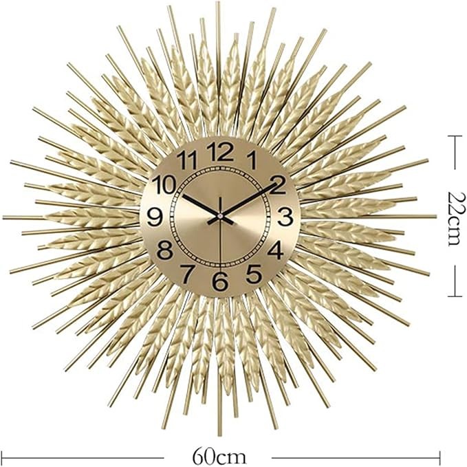 60cm Large Gold Wall Clock Modern Silent Metal Sunburst Design Home Decor