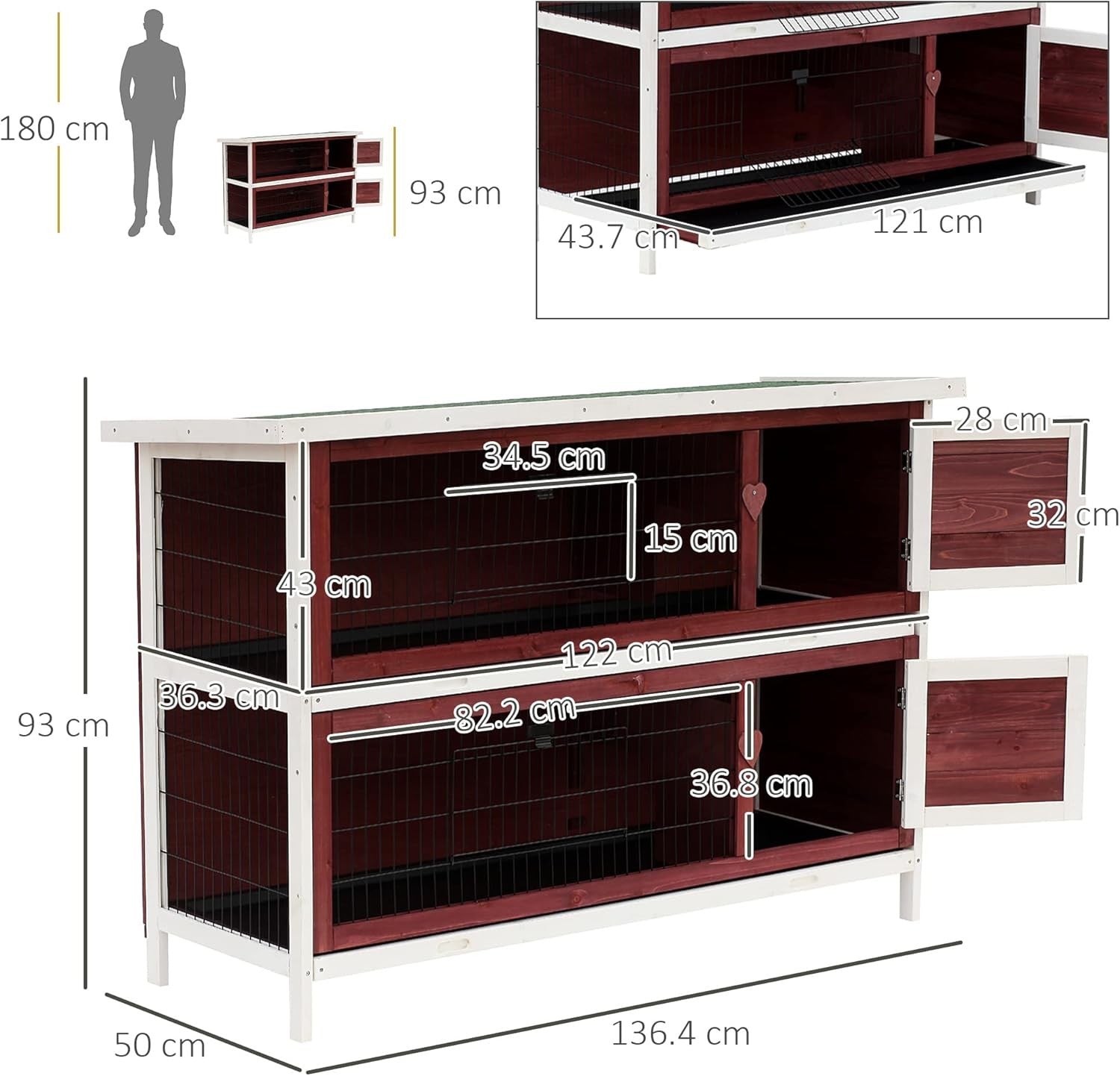 Large Two Tier Wooden Rabbit Hutch Indoor Outdoor Double Floor Pet Cage