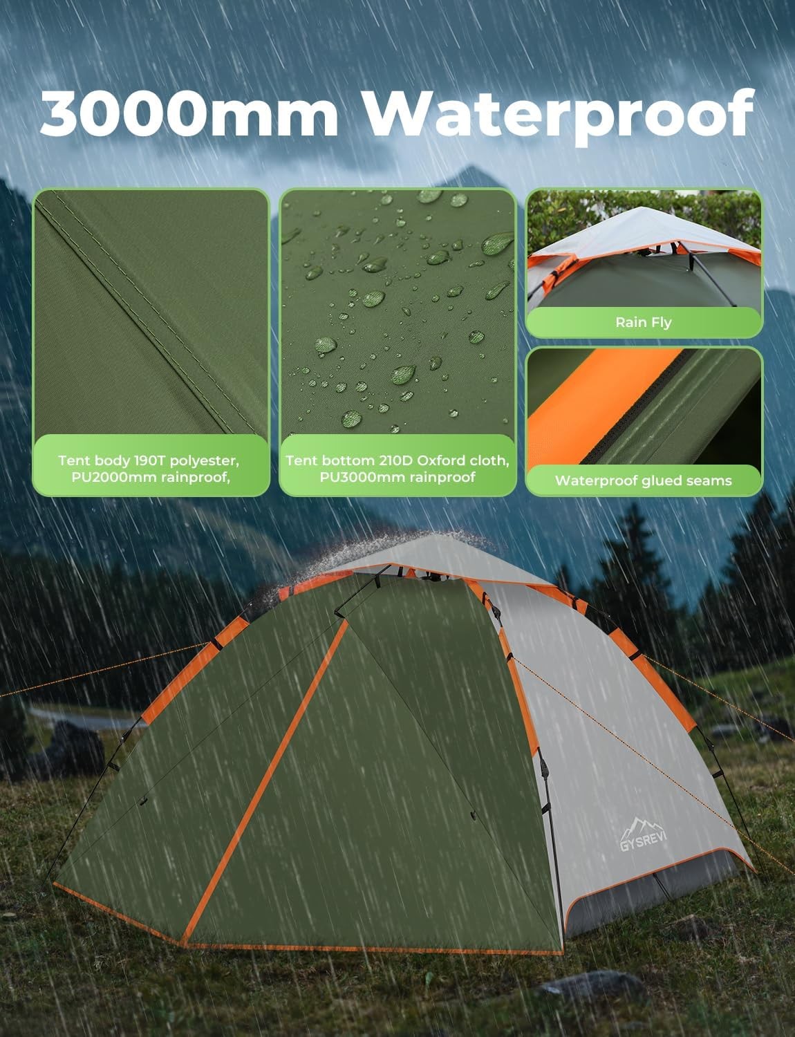 3 Man Instant Pop Up Camping Tent Waterproof Double Layer