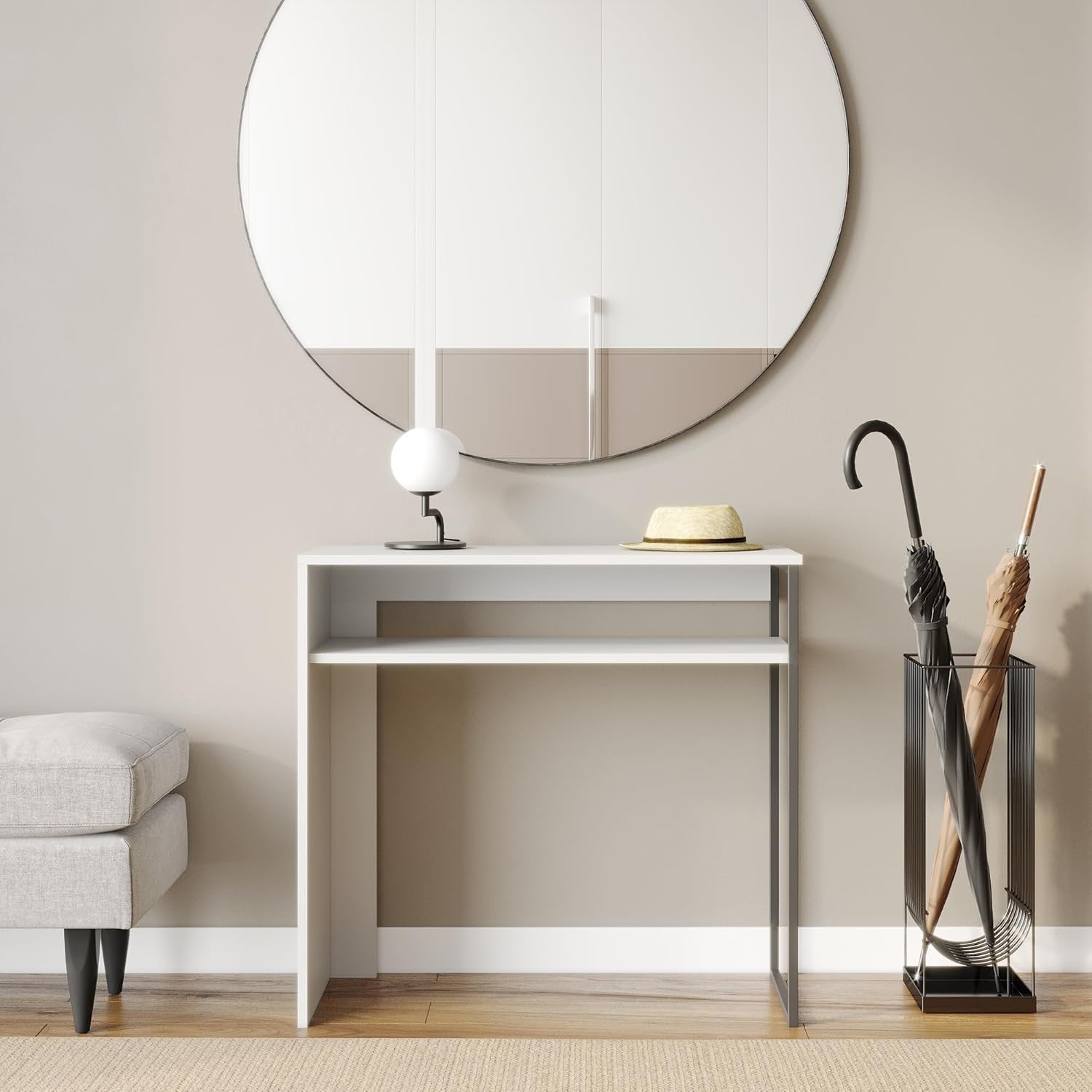 80cm Wooden & Steel Console Table with Open Shelf – Stylish Hallway Storage