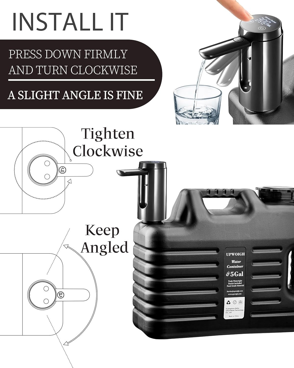 Portable 5 Gallon Water Jug with Electric Pump 19L Leakproof Camping Tank